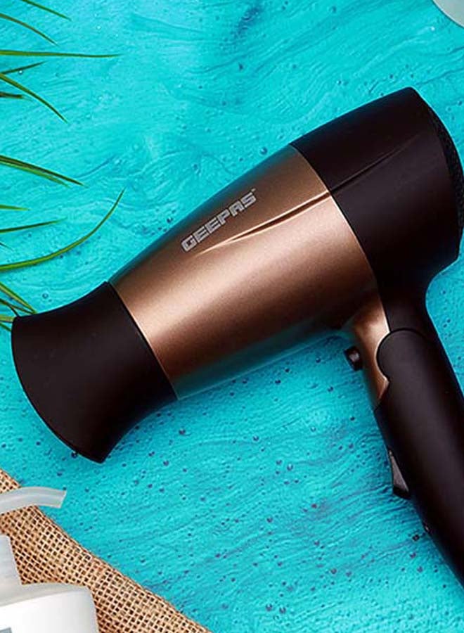 GEEPAS - GH8642 1600W Mini Hair Dryer With Foldable Handle - 2-Speed And 2 Temperature Settings, Cool Shot Function, Ideal For All Types Of Hairs Gold/Black - Image 1