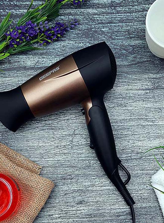 GEEPAS - GH8642 1600W Mini Hair Dryer With Foldable Handle - 2-Speed And 2 Temperature Settings, Cool Shot Function, Ideal For All Types Of Hairs Gold/Black - Image 1