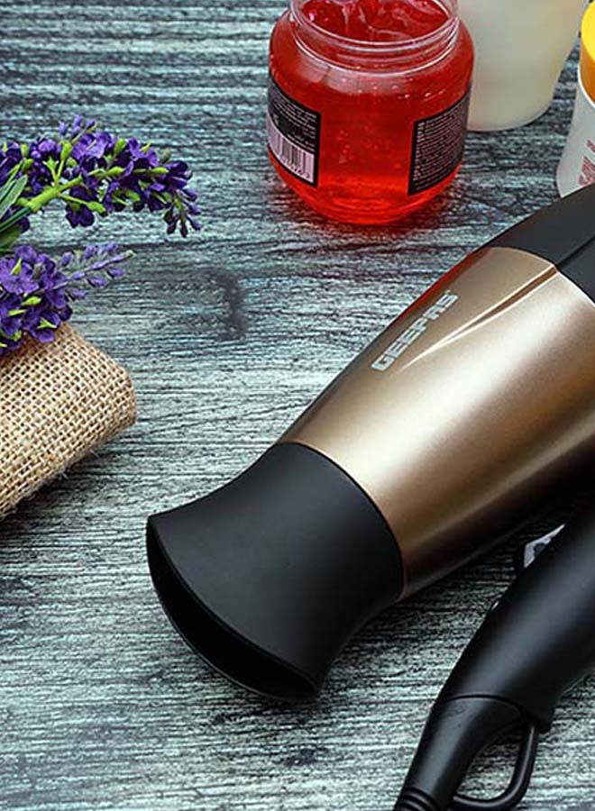 GEEPAS - GH8642 1600W Mini Hair Dryer With Foldable Handle - 2-Speed And 2 Temperature Settings, Cool Shot Function, Ideal For All Types Of Hairs Gold/Black - Image 1