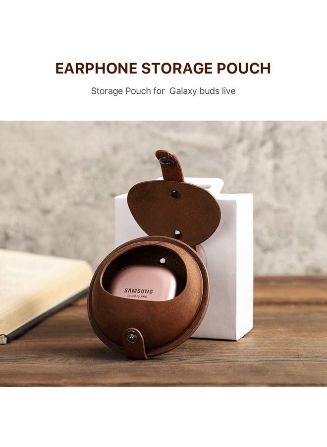 Portable Leather Case For Samsung Galaxy Buds Live Brown - Image 2