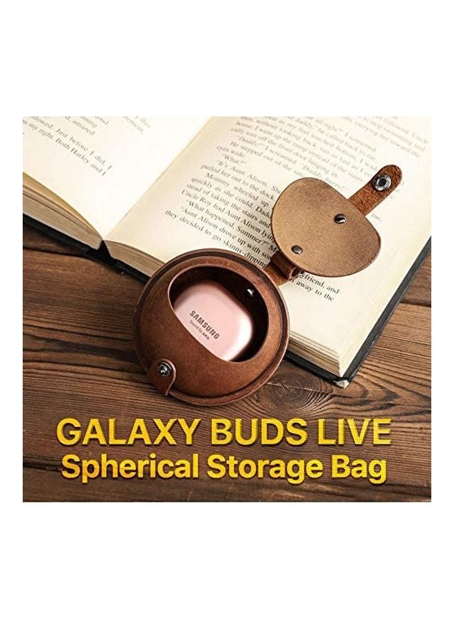 Portable Leather Case For Samsung Galaxy Buds Live Brown - Image 5