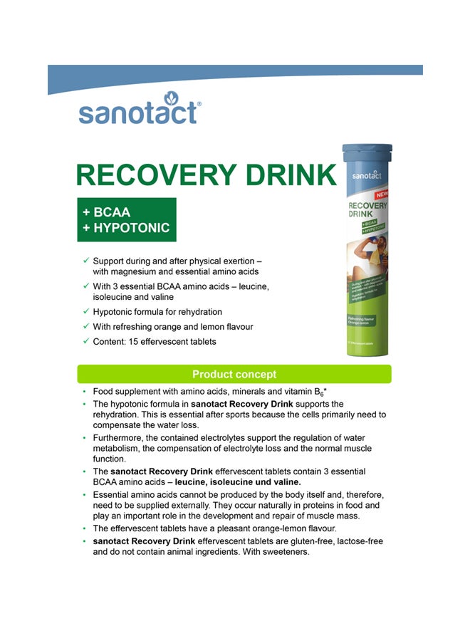 Recovery Drink BCAA Hypotonic Nutritional Supplement 15 Tablets