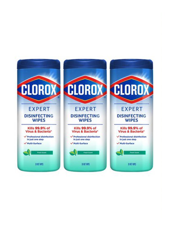 Clorox Expert Disinfecting Wipes Fresh Scent With Moisture Lock Lid, Multi-Surface Bleach Free Cleaning Wipes, 30 Wet Wipes, Bundle Pack of 3 Special Offer White  - Image 1