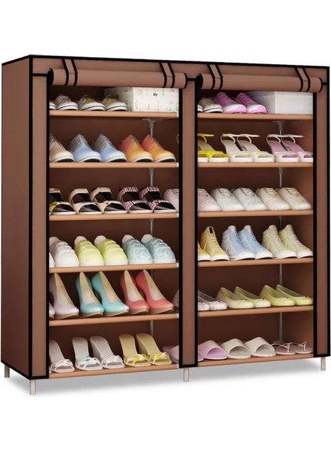 12-layer Simple Dust Proof Shoe Rack Brown