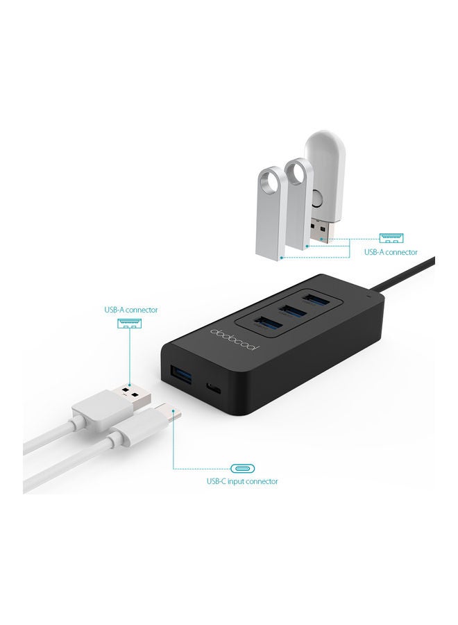 دودوكول موزع USB-C إلى 4 منافذ USB 3.0 أسود  - Image 3