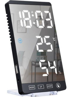LED Digital Desktop Mirror Alarm Clock Black 6.2 x 8.5 x 15.3cm