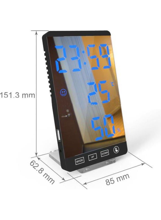 AnneFish - LED Digital Desktop Mirror Alarm Clock Black 6.2 x 8.5 x 15.3cm - Image 1