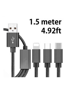 3-In-1 Lightning/Type-C/Micro USB Port Charging Cable Black