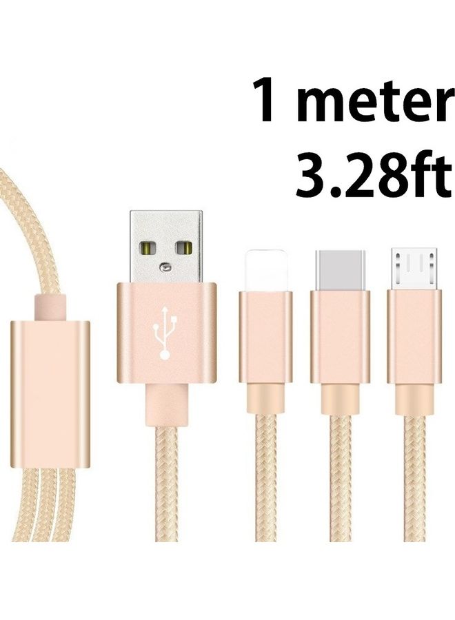 3-In-1 Lightning/Type-C/Micro USB Port Charging Cable Gold