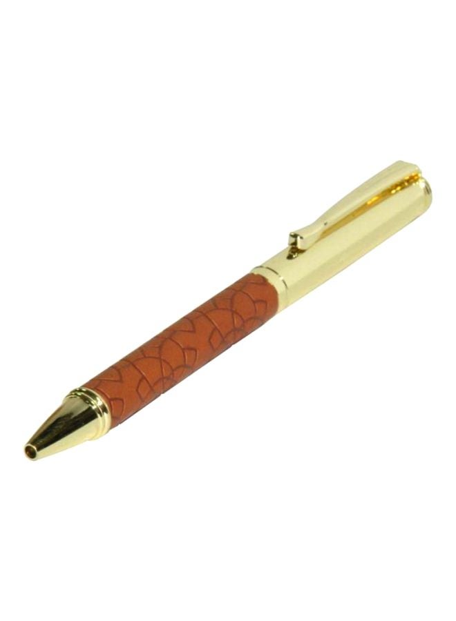 FIS Embossed Ballpoint Pen With Italian PU Wrapper And Gift Box Gold/Brown - Image 1