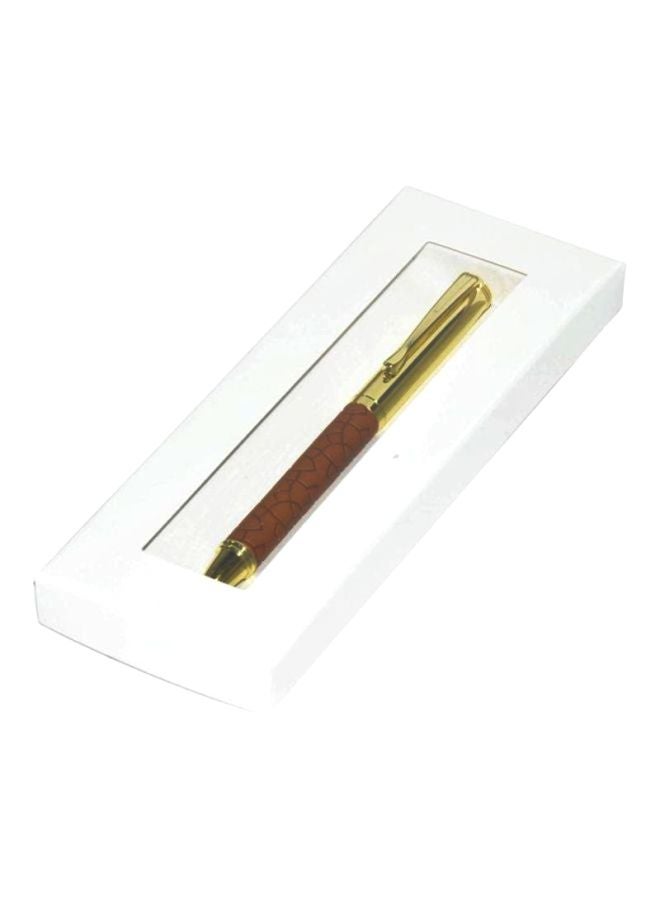 FIS Embossed Ballpoint Pen With Italian PU Wrapper And Gift Box Gold/Brown - Image 2
