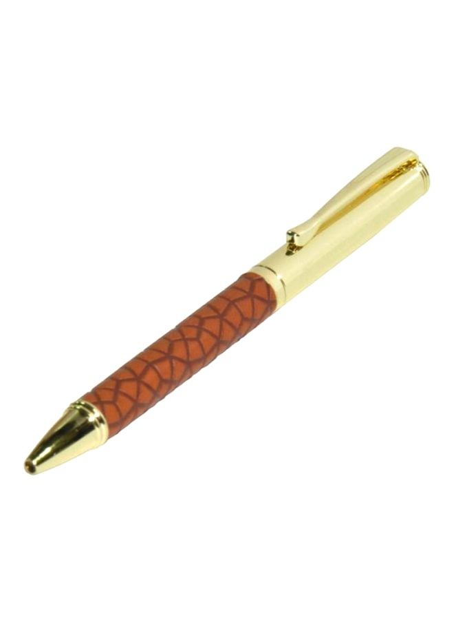 FIS Ballpoint Pen With Embossed Italian PU Wrapper And Gift Box Gold/Brown - Image 1
