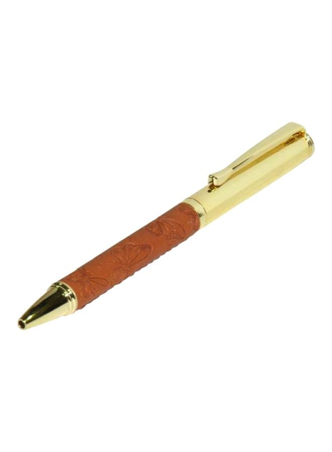 FIS Ballpoint Pen With Embossed PU Wrapper And Gift Box Gold/Brown - Image 1