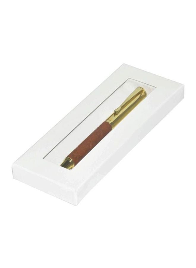 FIS Ballpoint Pen With Embossed PU Wrapper And Gift Box Gold/Brown - Image 2