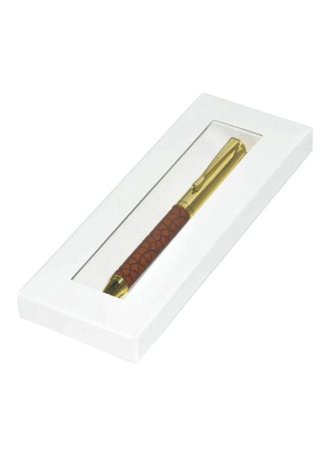 FIS Ballpoint Pen With Embossed Italian PU Wrapper And Gift Box Gold/Brown - Image 2