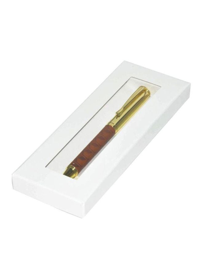 إف اي أس  قلم حبر جاف منقوش بغطاء من البولي يوريثان الإيطالي وصندوق للهدايا ذهبي/بني - Image 2