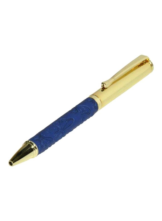 FIS Ballpoint Pen With Embossed PU Wrapper And Gift Box Gold/Blue - Image 1