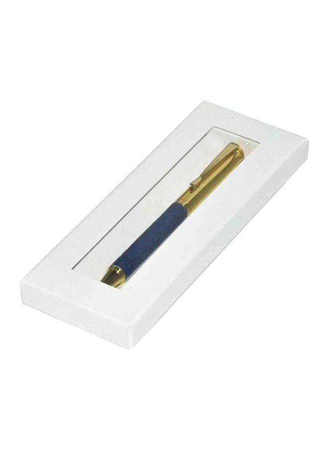 FIS Ballpoint Pen With Embossed PU Wrapper And Gift Box Gold/Blue - Image 2