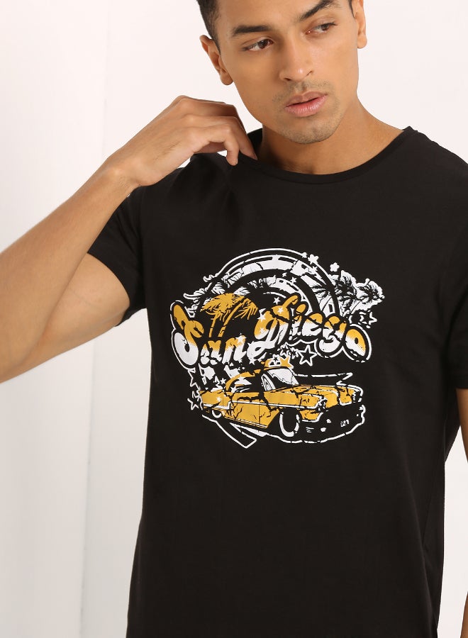 ABOF Crew Neck Stylish T-shirt Yellow/White/Jet Black - Image 3