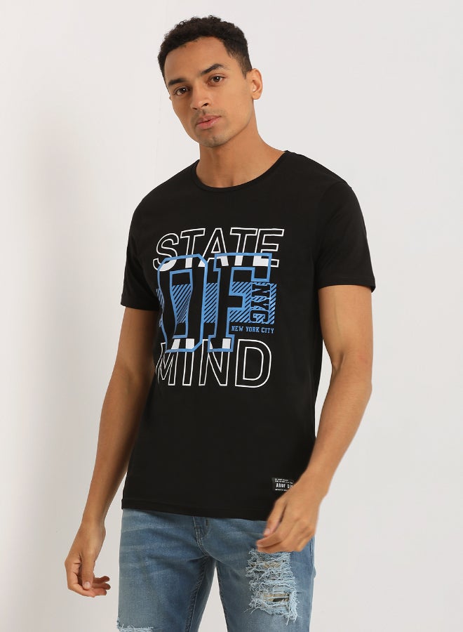 ABOF Knitted Crew Neck T-Shirt Jade Black - Image 1