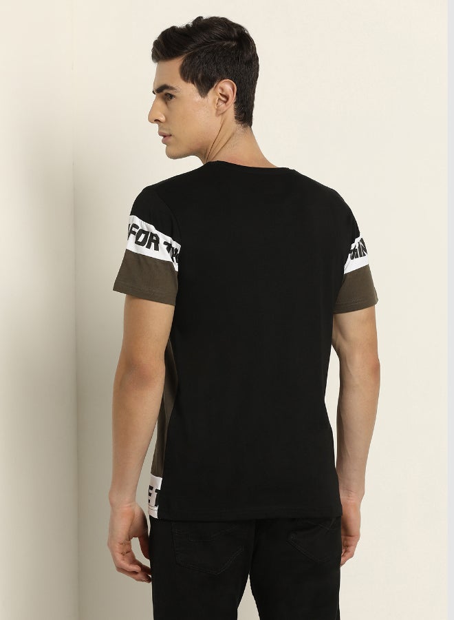 ABOF Knitted Crew Neck T-Shirt Olive/Black/White - Image 2