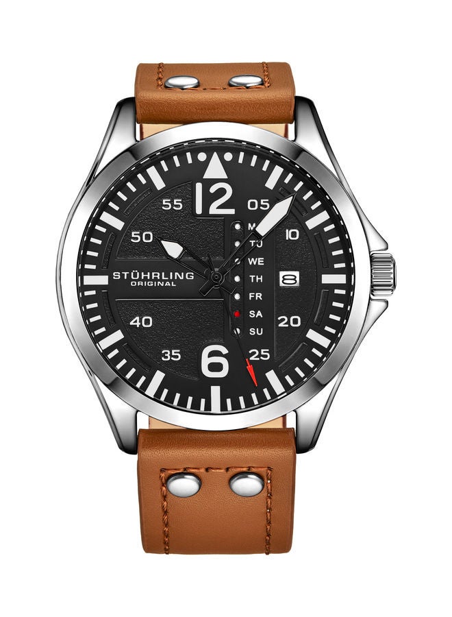 Stuhrling Men's Leather Analog Watch 3916.2 - 41 mm - Light Brown - Image 1
