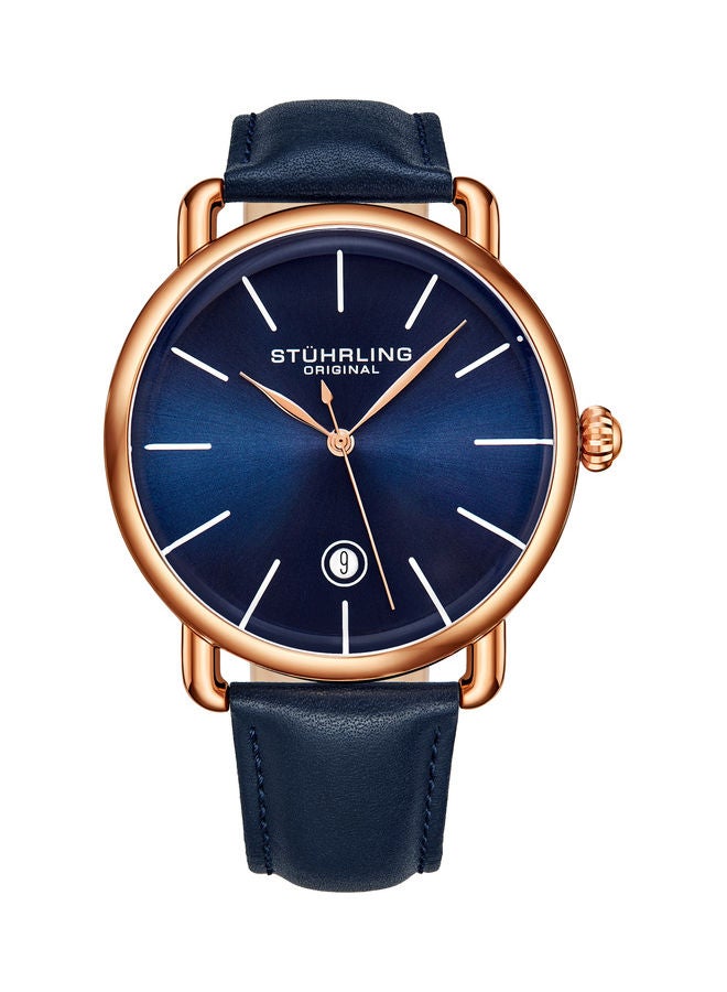 Stuhrling - Men's Leather Analog Watch 3913.5 - 42 mm - Blue - Image 1