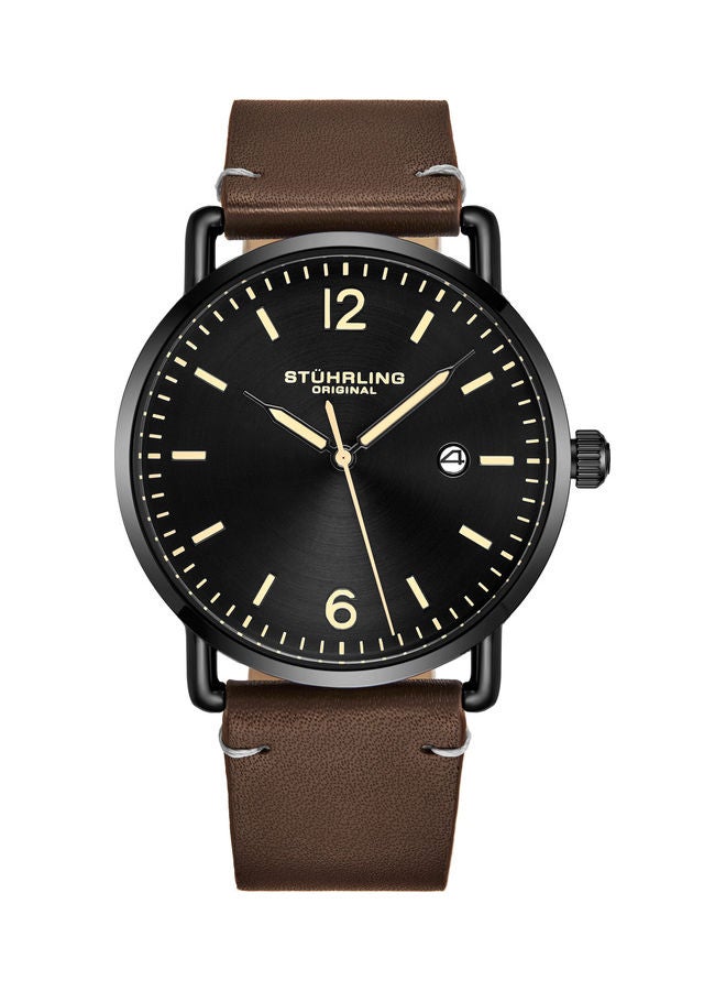 Stuhrling Men's Leather Analog Watch 3901.4 - 38 mm - Brown - Image 1