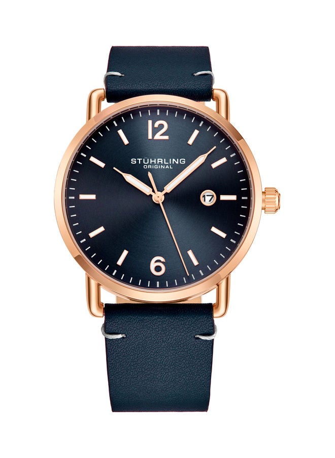 Stuhrling - Men's Leather Analog Watch 3901.3 - 38 mm - Blue - Image 1