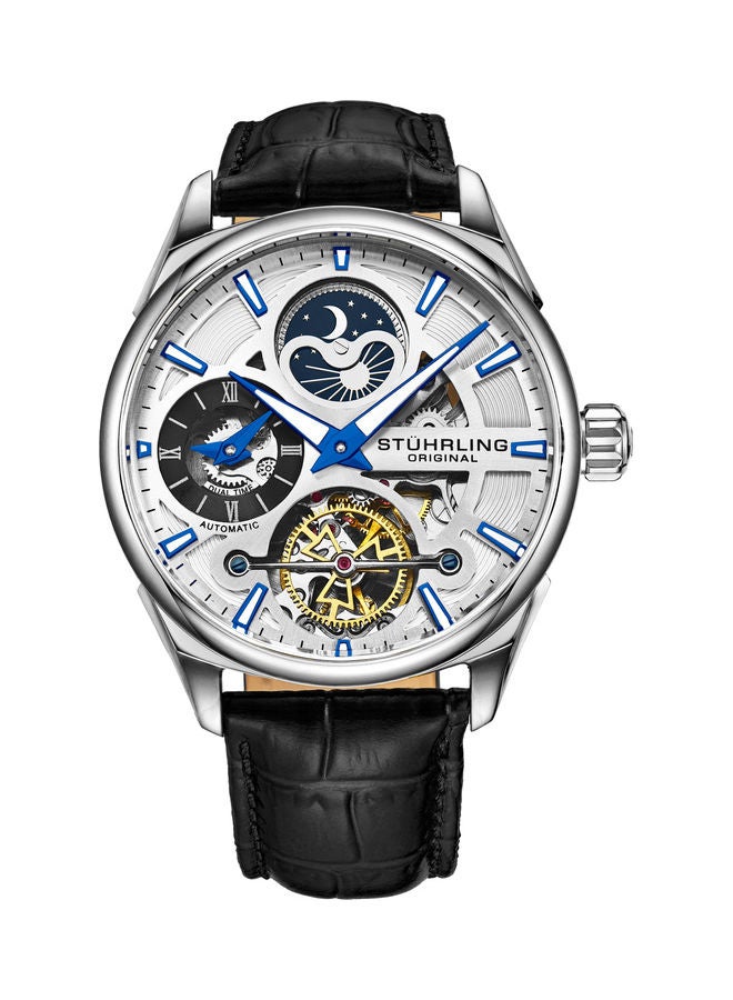 Stuhrling Men's Leather Automatic Skeleton Watch 3918.1 - 43 mm - Black - Image 1