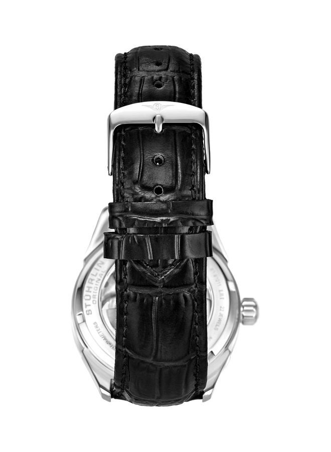 Stuhrling Men's Leather Automatic Skeleton Watch 3918.1 - 43 mm - Black - Image 2