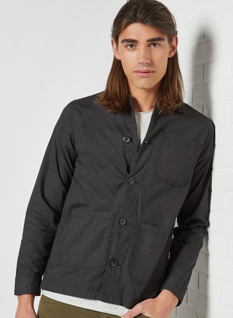 Basic Cotton Shacket Black