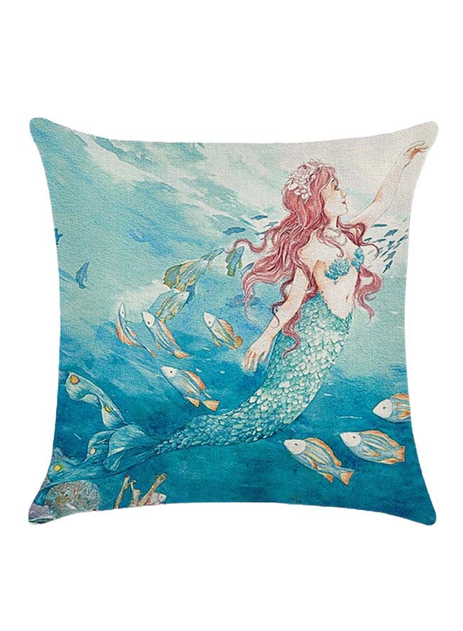RISHAHOME Mermaid Printed Cushion Cover Cotton Blend Multicolour 45 x 45cm 