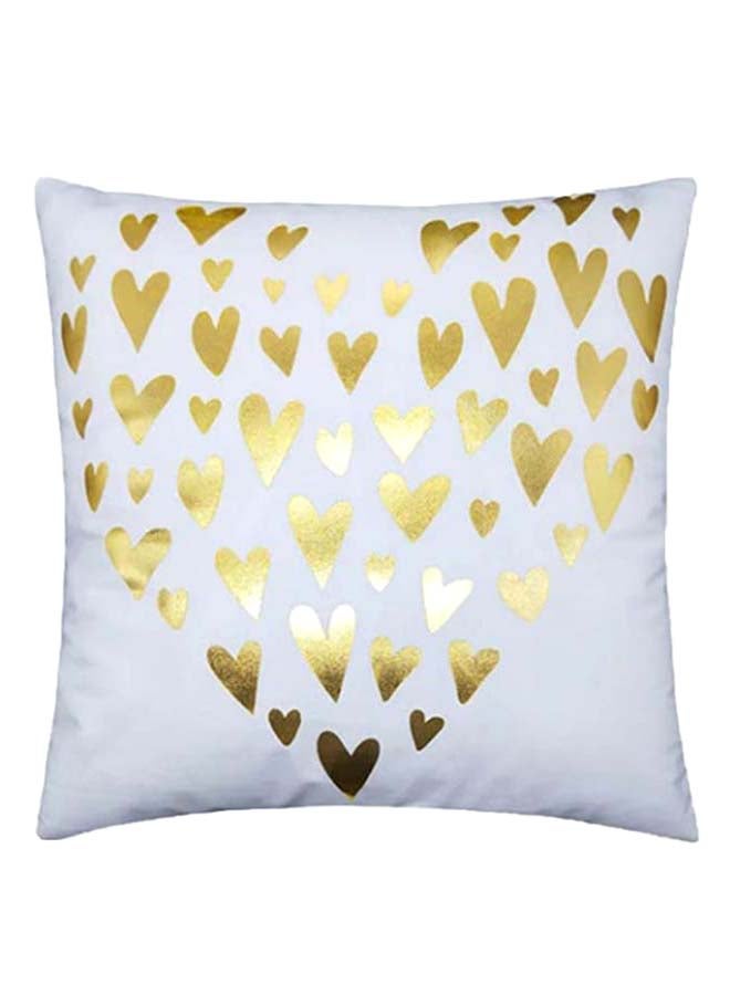 RISHAHOME Golden Heart Metallic Printed Cotton Blend White/Gold 45 x 45cm 