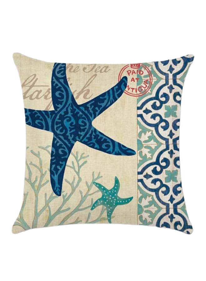 RISHAHOME Star Fish Printed Cushion Cotton Blend Multicolour 45 x 45cm 