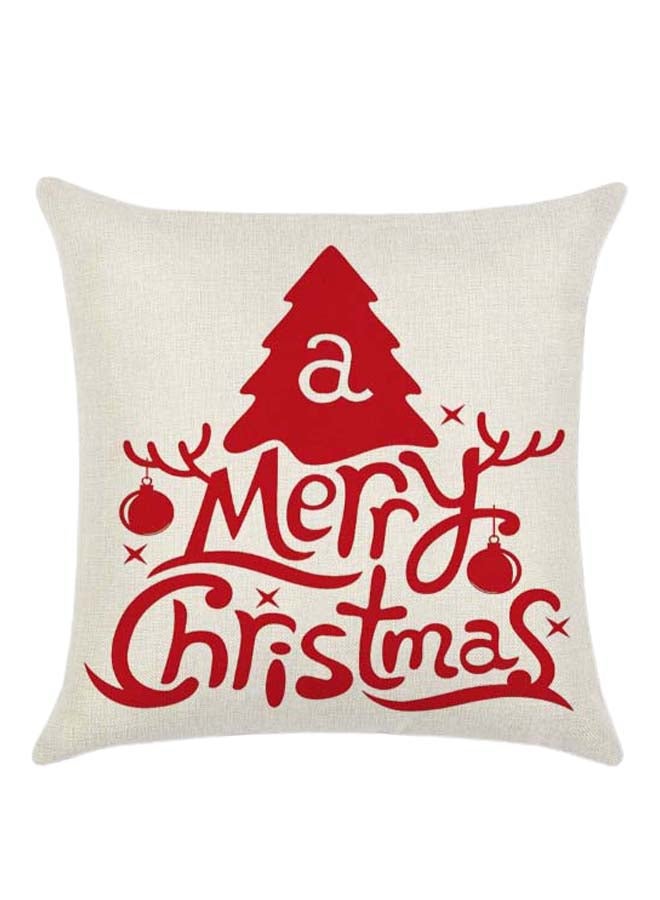 RISHAHOME A Merry Christmas Printed Cushion Cover White/Red 45x45cm 