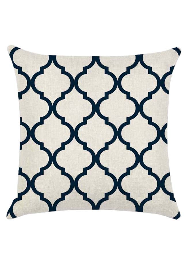 RISHAHOME Geometry Printed Cushion Cover Cotton Blend White/Blue 45 x 45cm 