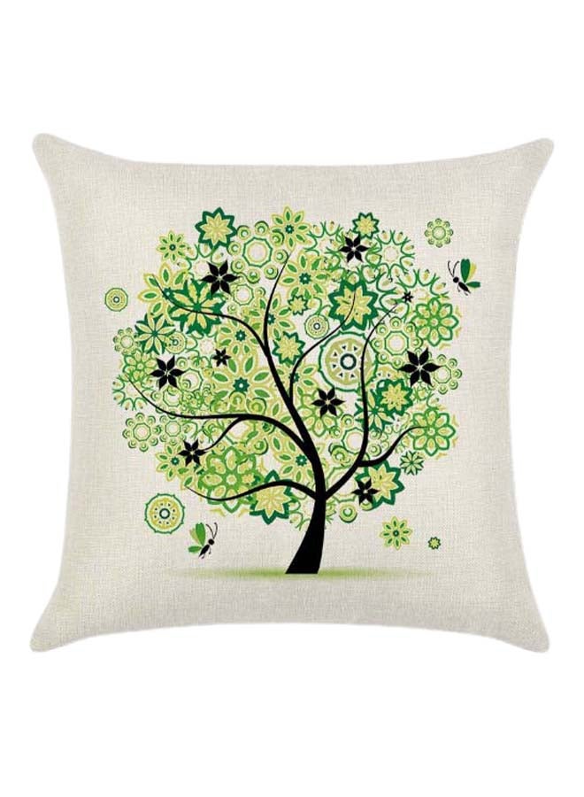 RISHAHOME Flowering Tree Printed Cushion Cover Cotton Blend Multicolour 45 x 45cm 