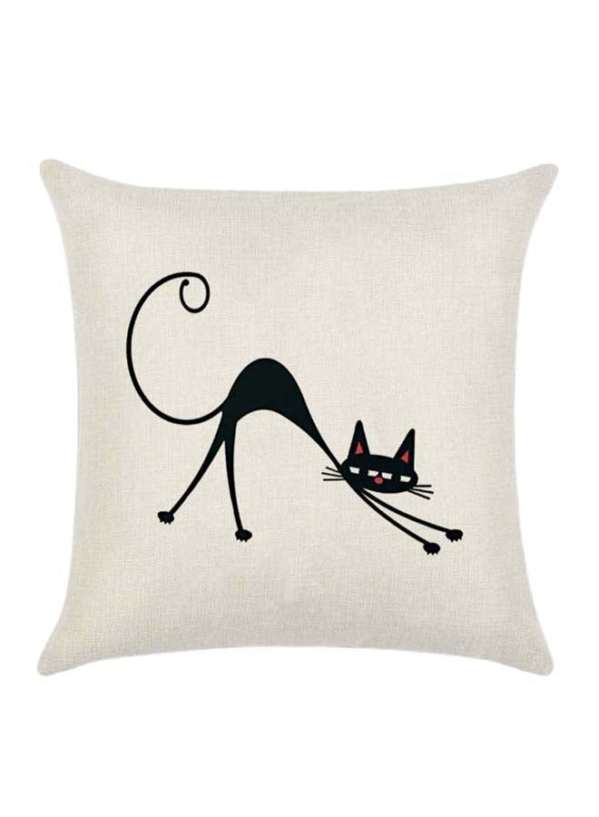 RISHAHOME Cat Printed Cushion Cover Cotton Blend White 45 x 45cm 