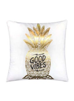 RISHAHOME Good Vibes On Golden Printed Cushion Cover Cotton Blend Multicolour 45 x 45cm 