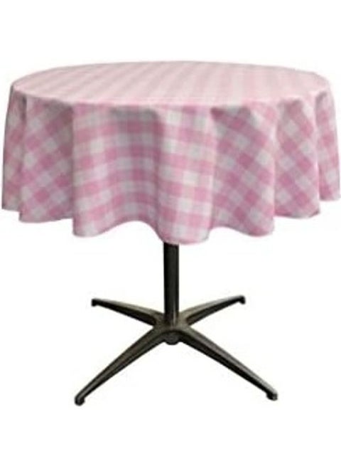 Poly Checked Round Tablecloth Pink/White 58 x 58 x 0.1inch