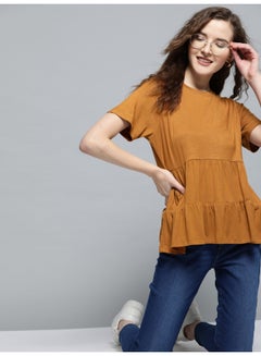 Casual Solid Tiered A-Line Top Brown - v1615992482/N43314763V_2