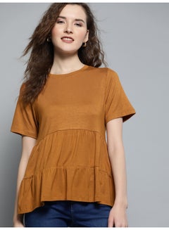 Casual Solid Tiered A-Line Top Brown - v1615992483/N43314763V_1