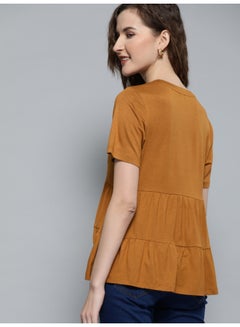 Casual Solid Tiered A-Line Top Brown - v1615992483/N43314763V_3