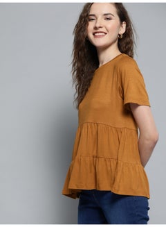 Casual Solid Tiered A-Line Top Brown - v1615992483/N43314763V_5