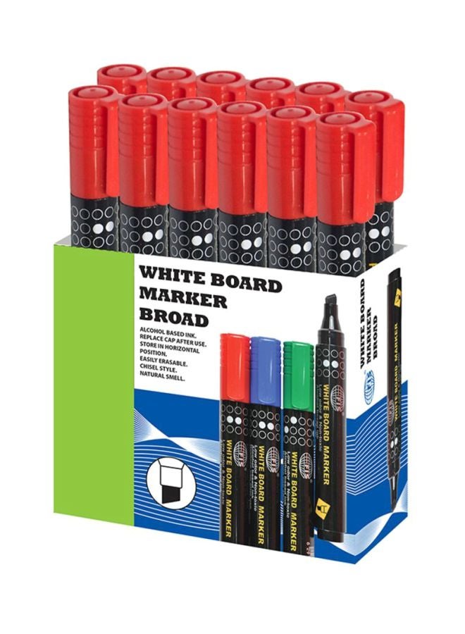 إف اي أس  طقم أقلام تحديد دائمة للسبورة مكون من 12 قطعة أحمر - Image 1