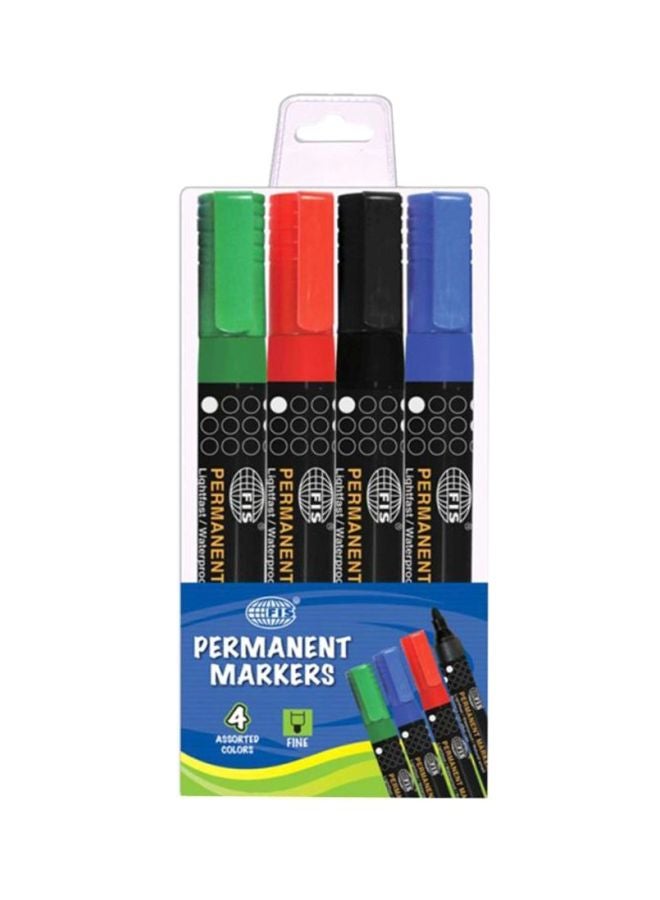 FIS - 4-Piece Permanent Markers Set Black/Red/Blue - Image 1