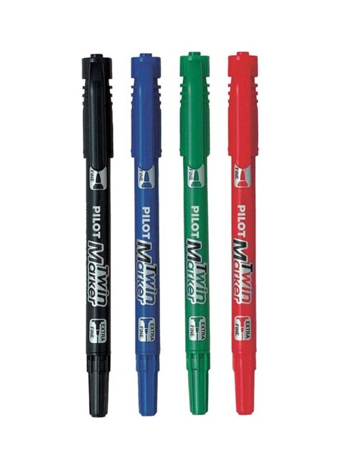 4-Piece Twin Permanent Marker Set Black/Blue/Red