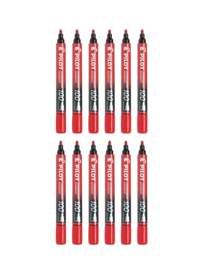 طقم أقلام تحديد دائمة مكون من 12 قطعة أحمر
