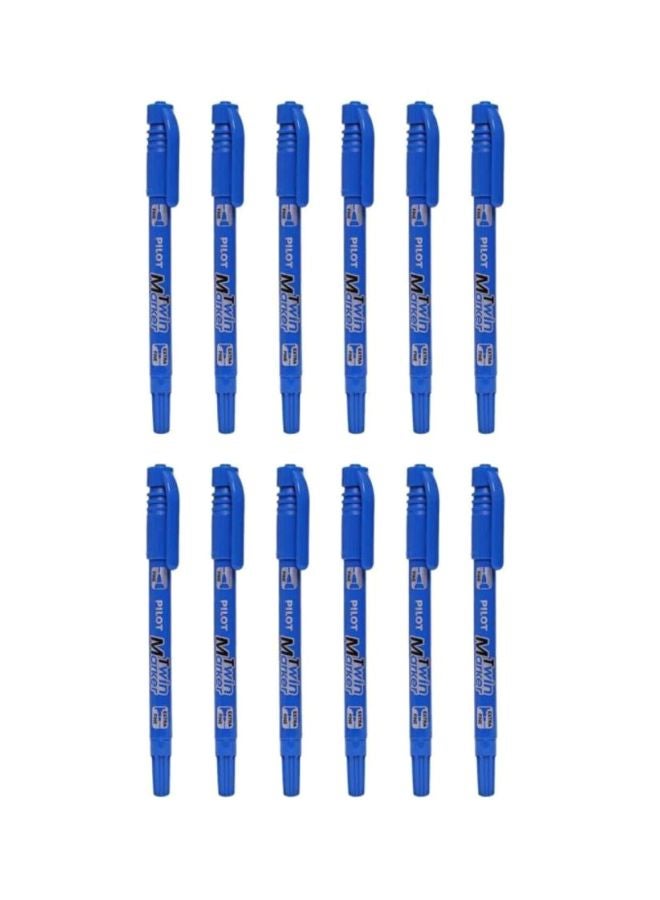 بايلوت مجموعة أقلام تحديد ماركر مزدوجة من 12 قطعة أزرق - Image 1